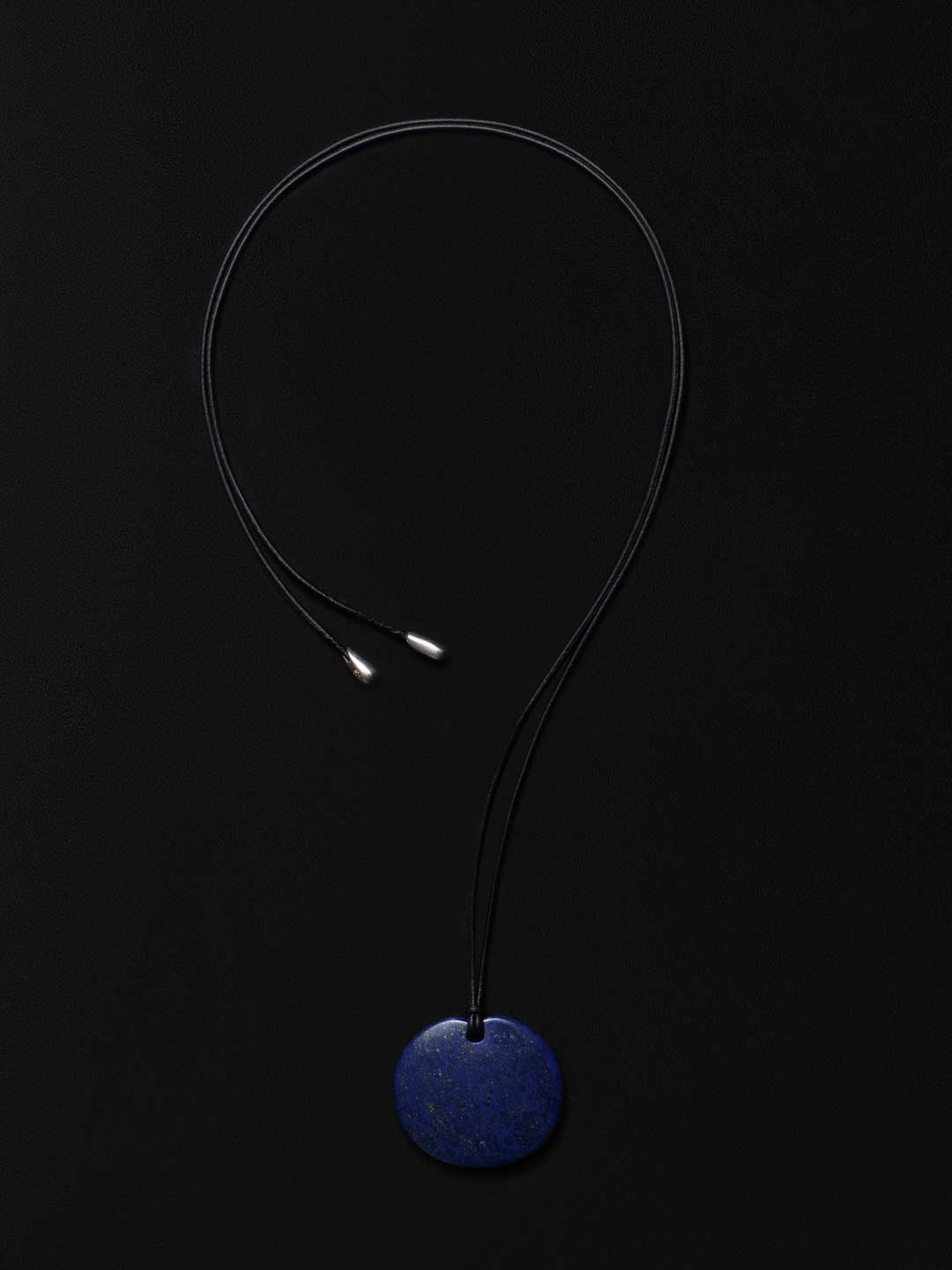 Medium Full Moon Pendant Lapis - Silver