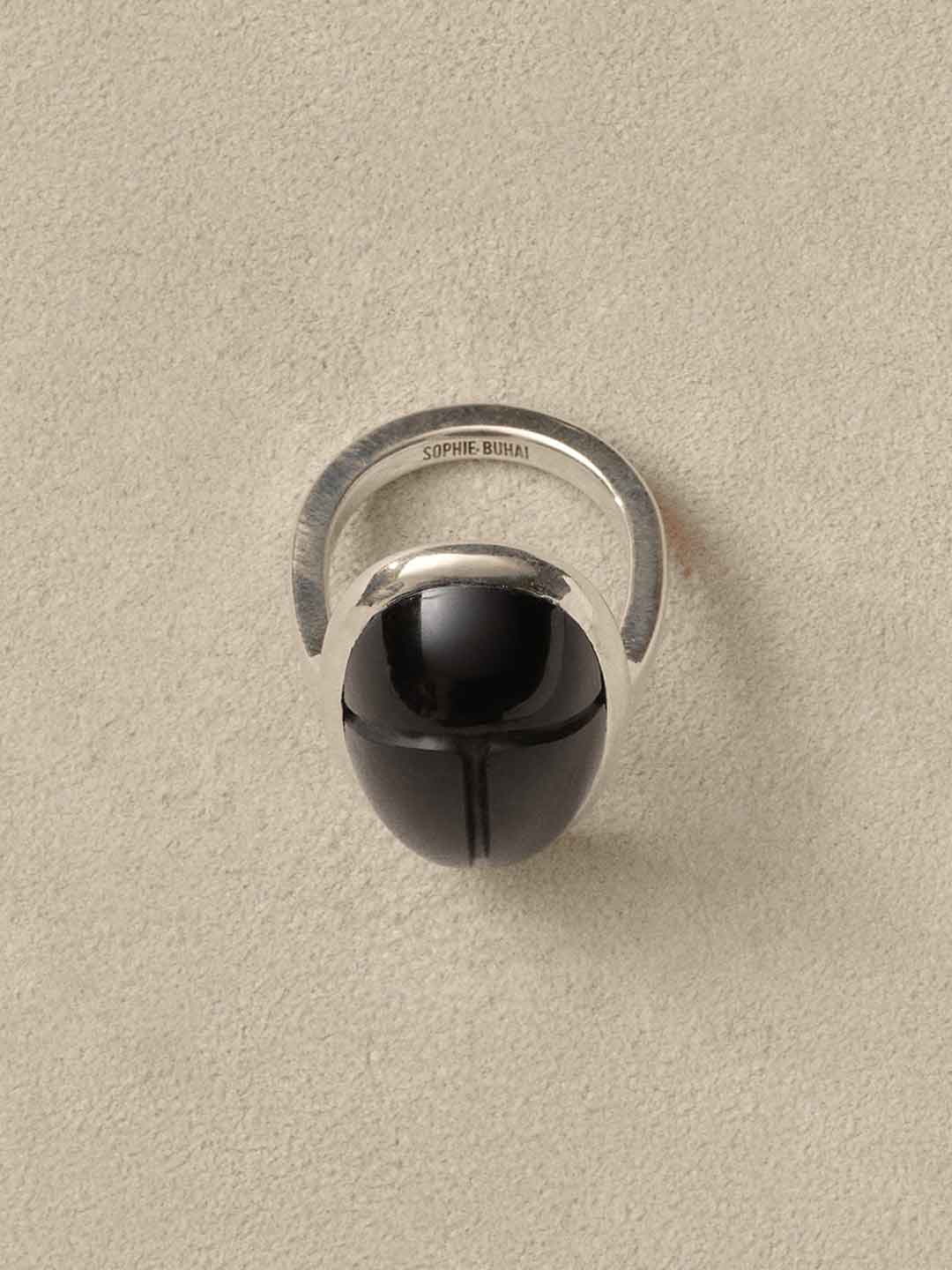 Scarab Ring Onyx - Silver