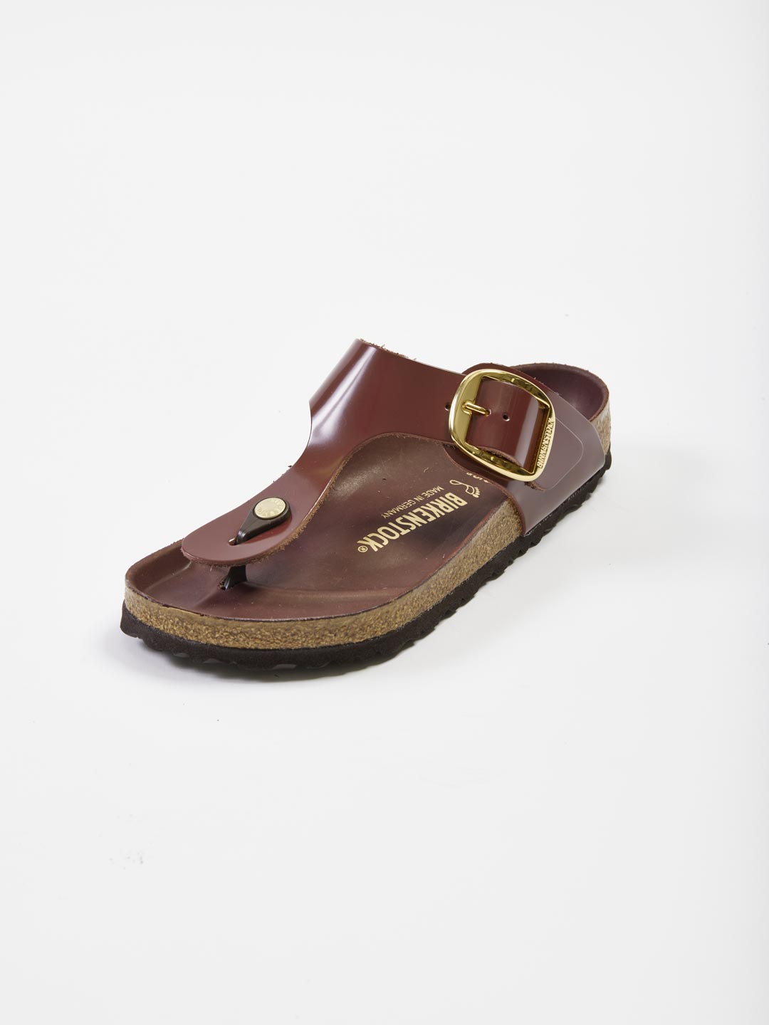 Gizeh Big Buckle High Shine Sandals - Dark Brown