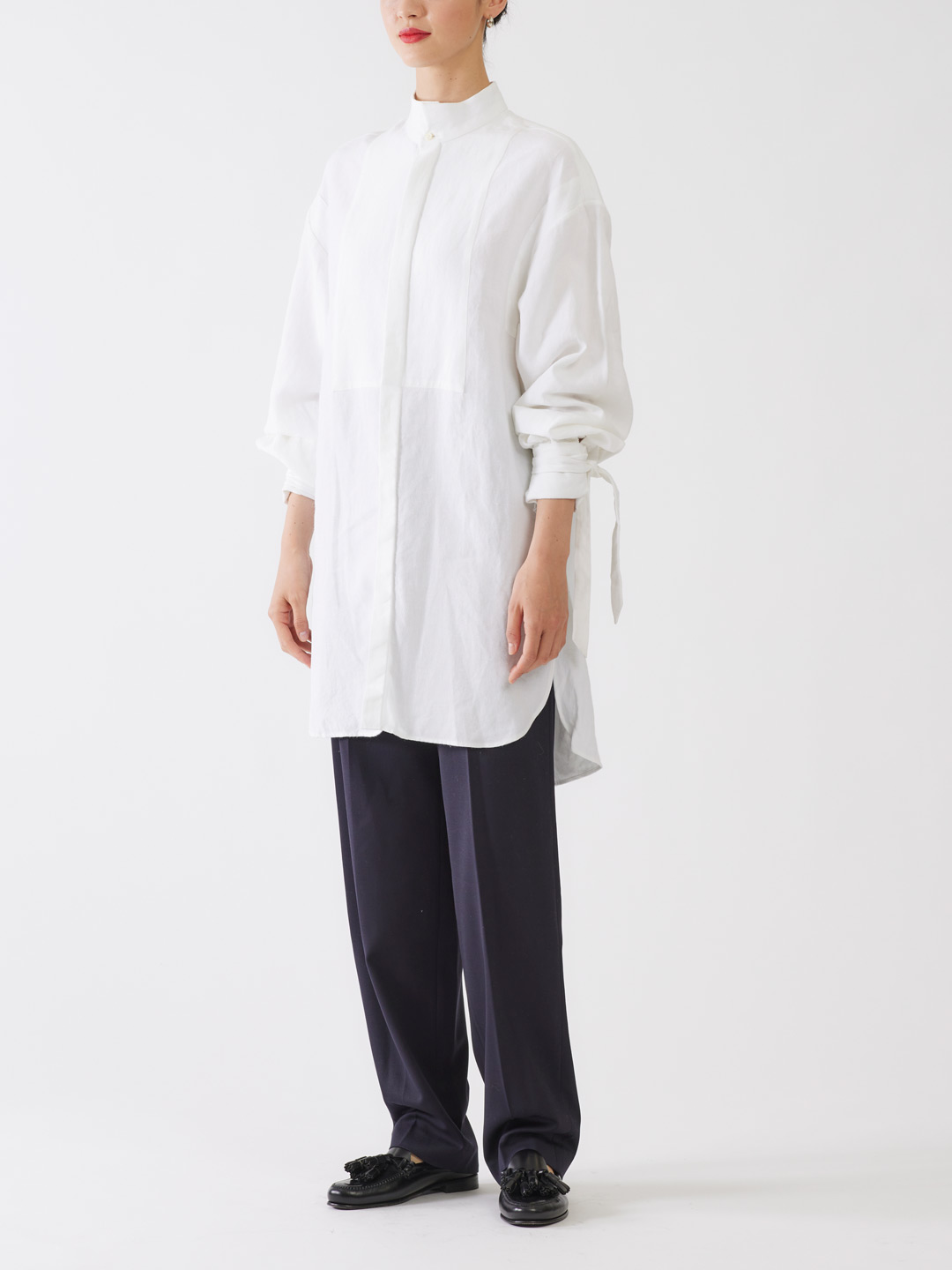 DESERT Linen Cuff-Tied Long Shirt - White