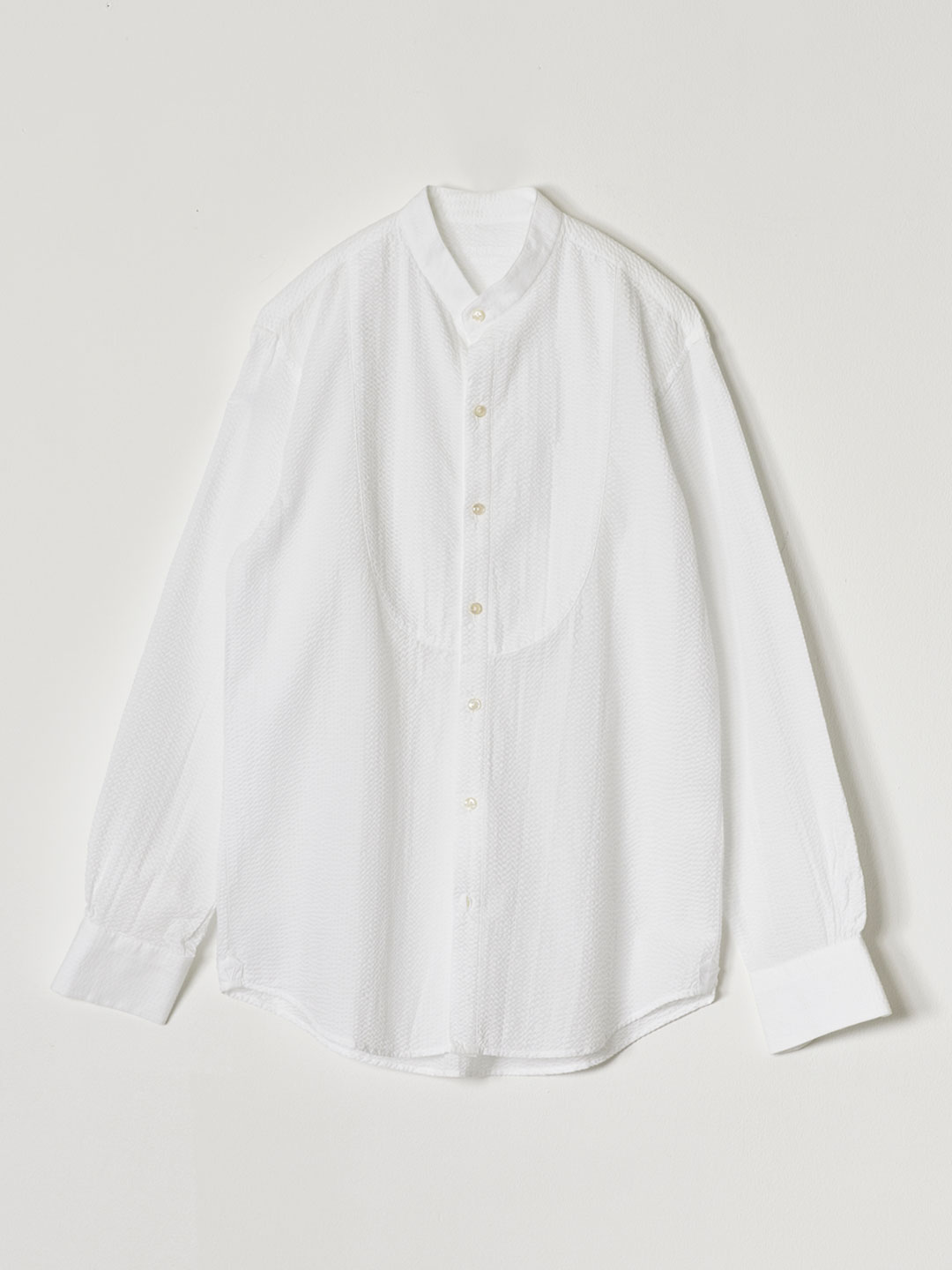 ROMANCIER Seersucker Round Bib Shirt - White