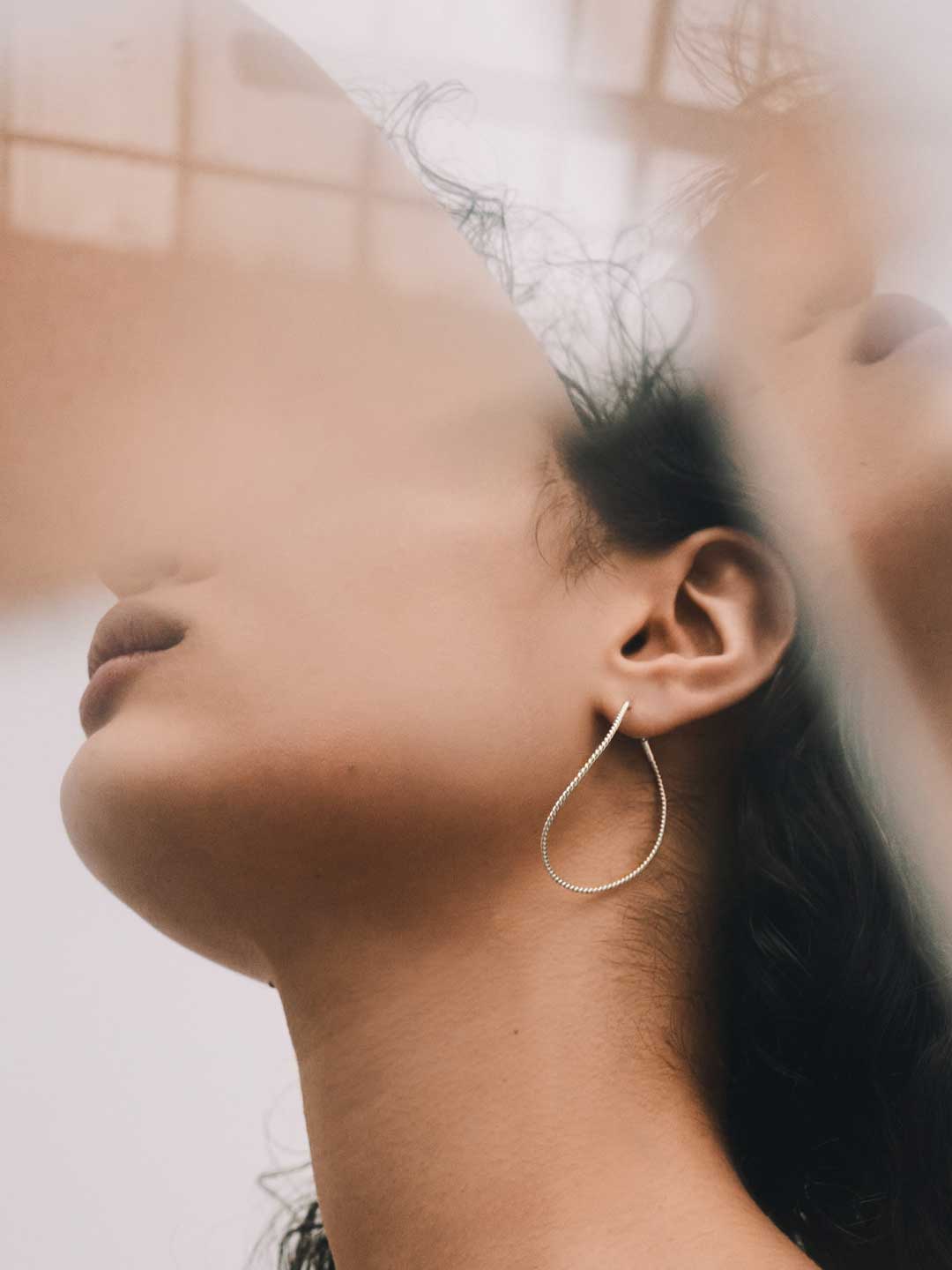 Twisted Contour Pierced Earrings - Silver