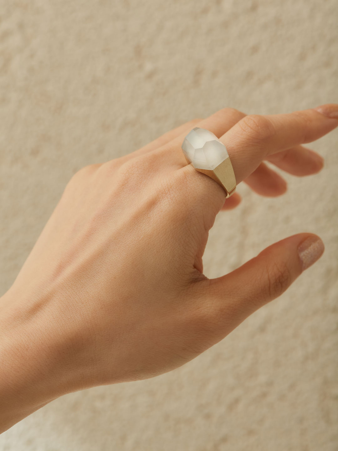 Rock Ring L No.42 / Milky Quartz - Yellow Gold