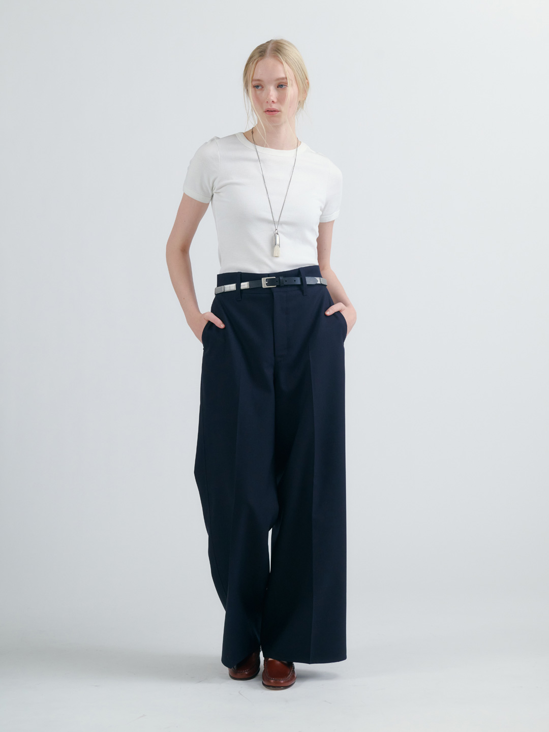 Fine Wool Rever Trousers - Navy