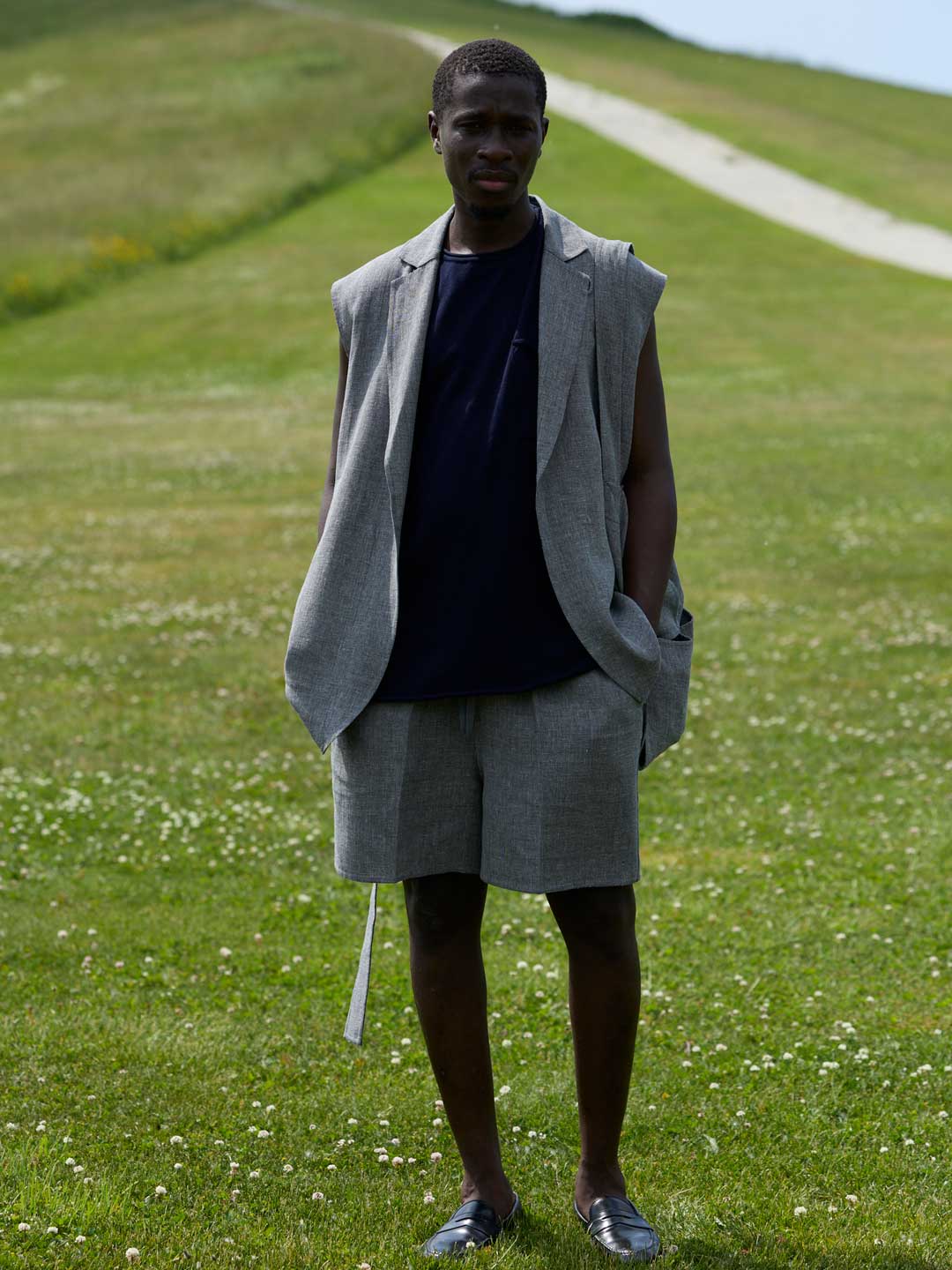 Linen Wool Rever Vest - Black