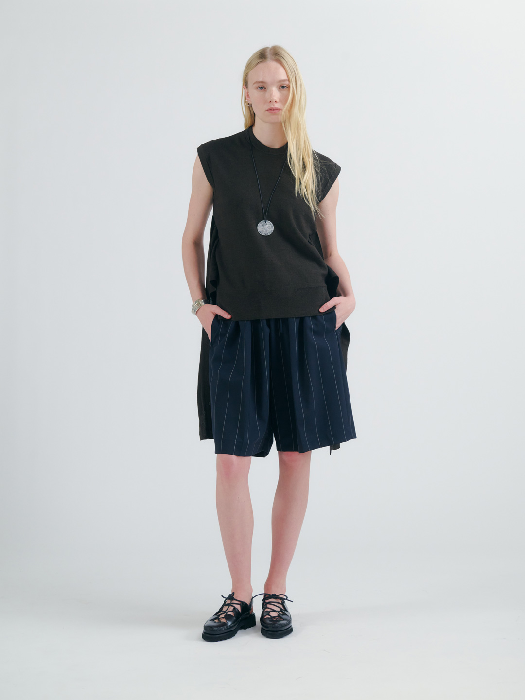 Wool Extra Wide Shorts - Stripe