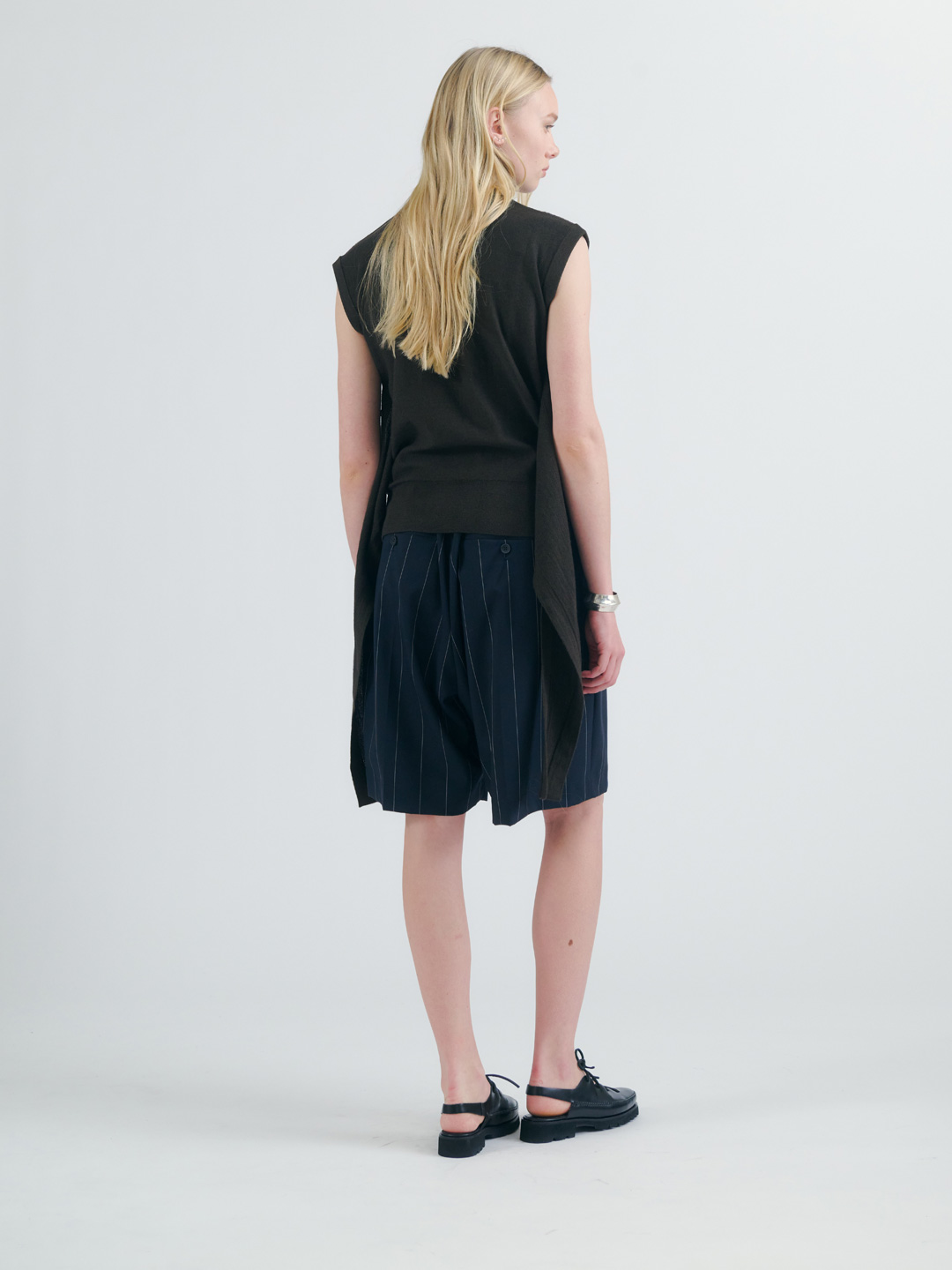 Wool Extra Wide Shorts - Stripe