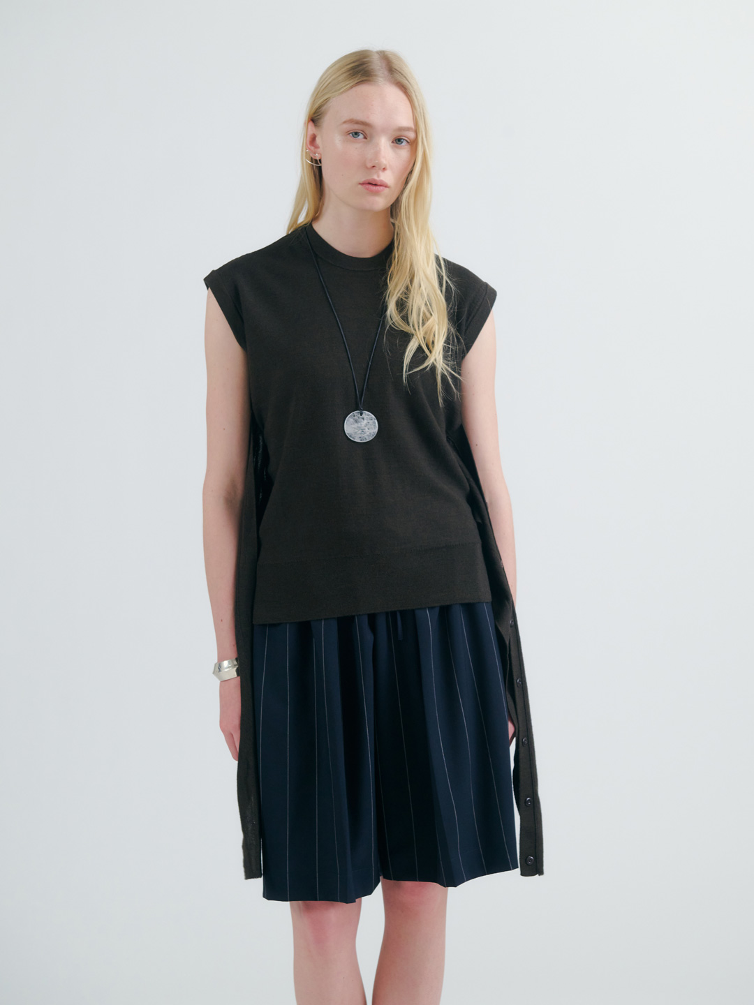 Wool Extra Wide Shorts - Stripe