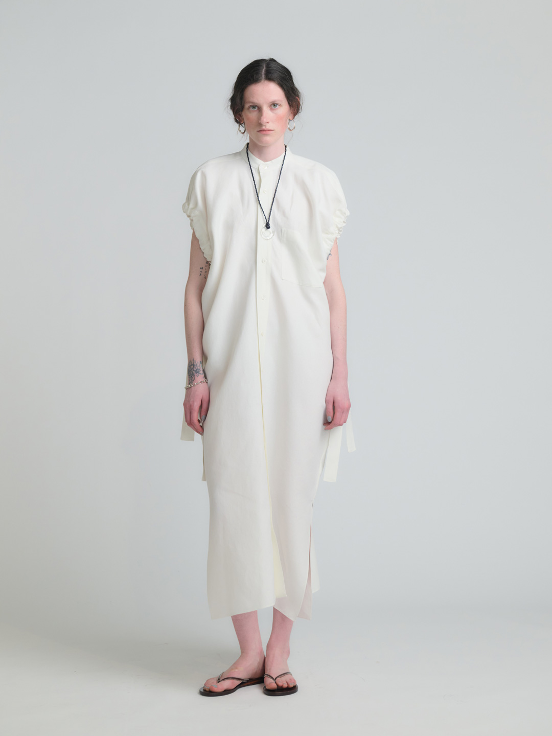Washi Paper Gathered Dress - White