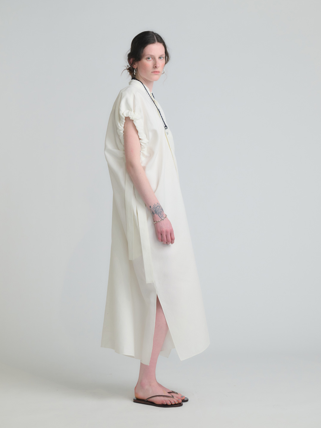 Washi Paper Gathered Dress - White