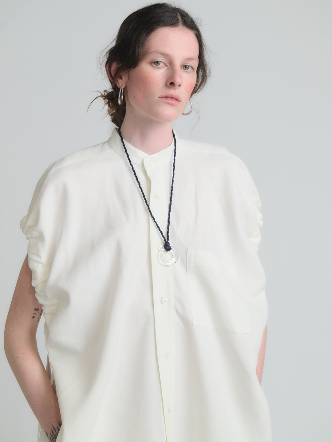 Washi Paper Gathered Dress - White