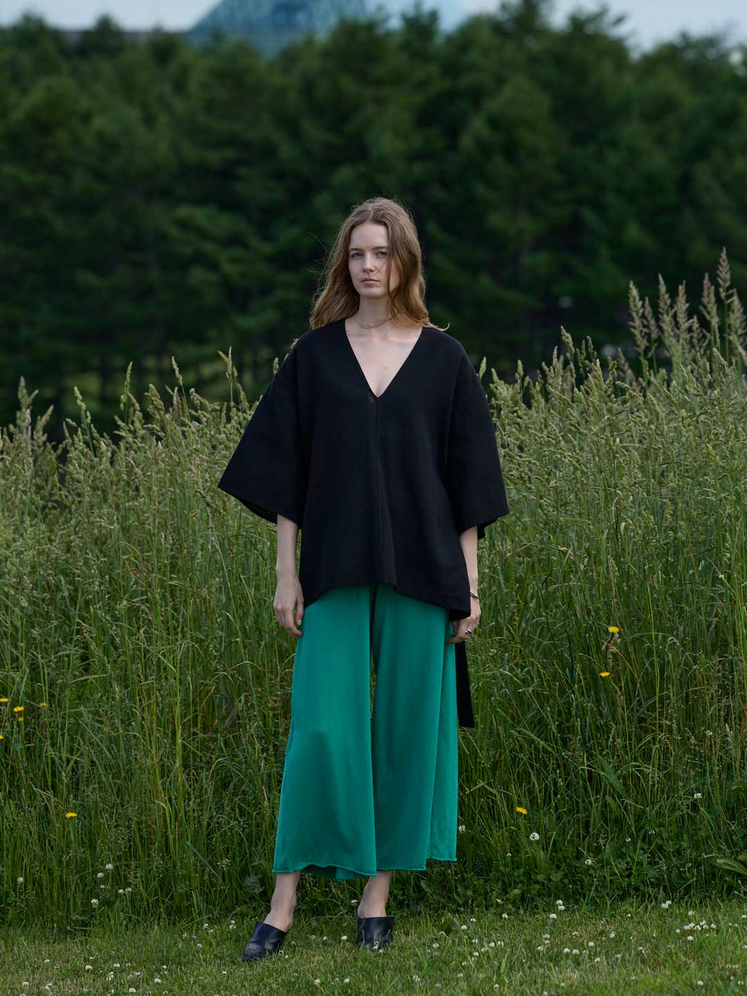 Cotton Silk Knit Trousers - Green