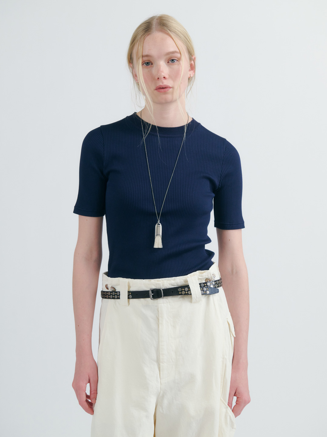 Cotton Rib Tee - Navy