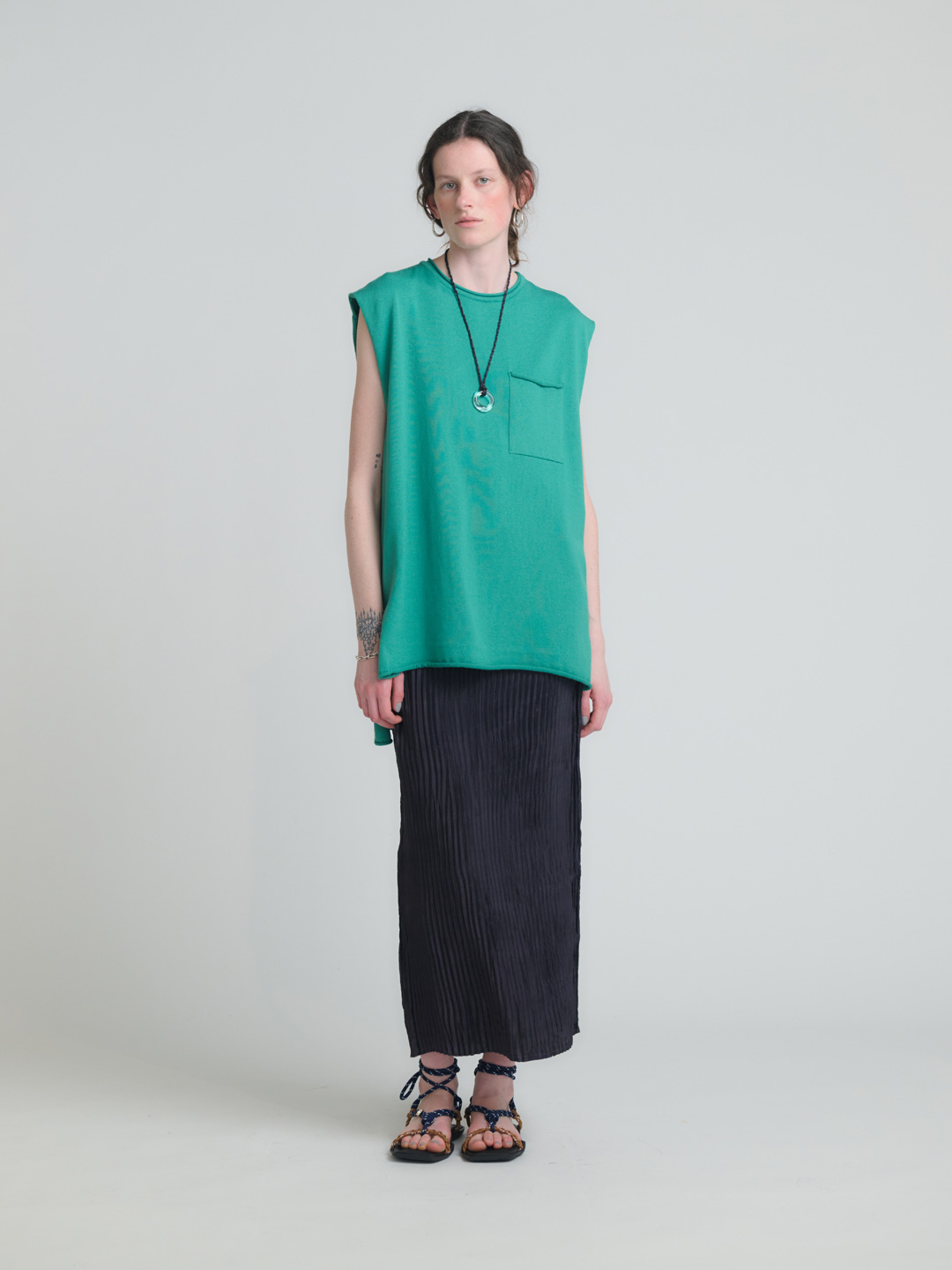 Cotton Silk Knit No-Sleeve - Green