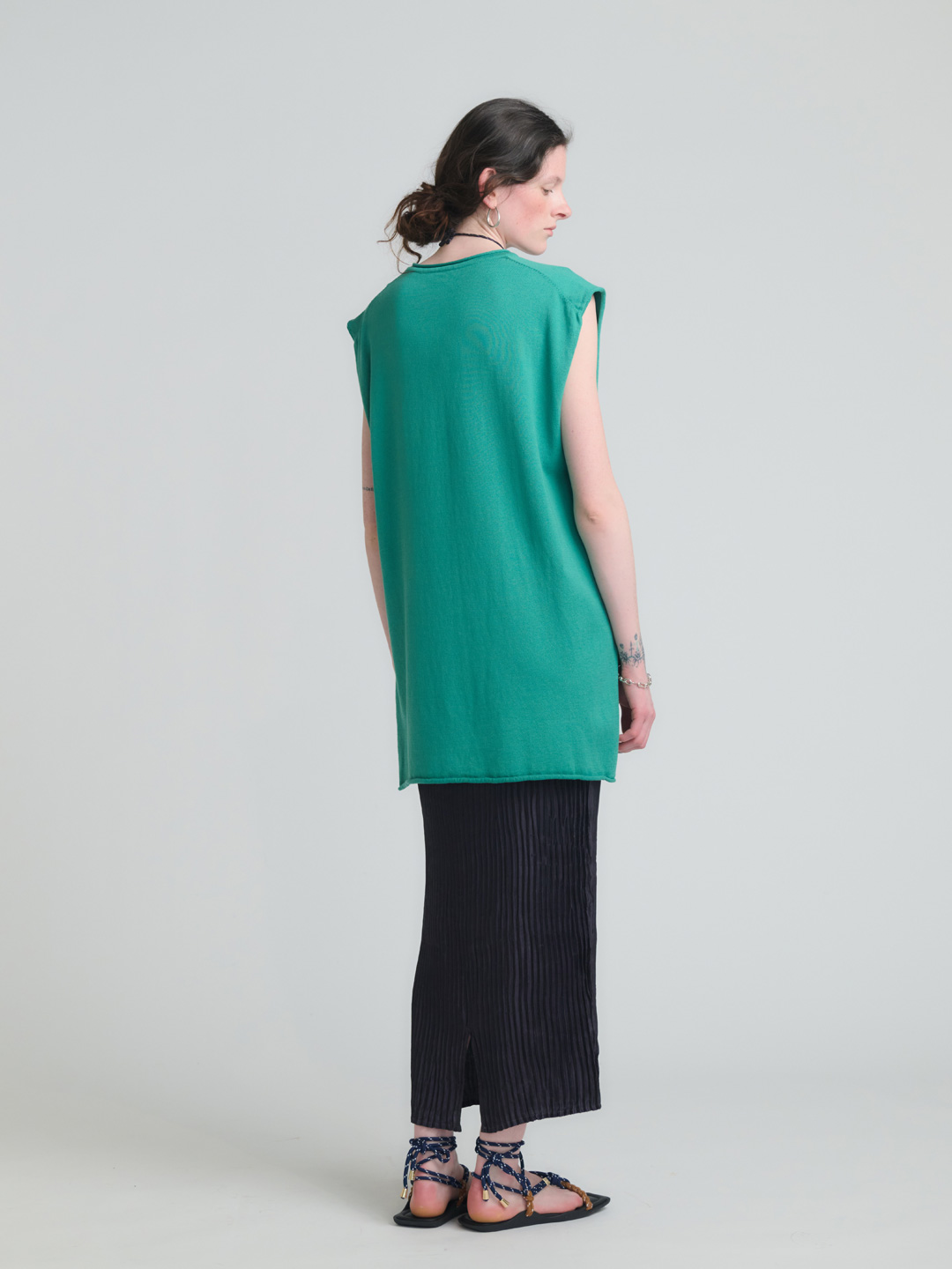Cotton Silk Knit No-Sleeve - Green
