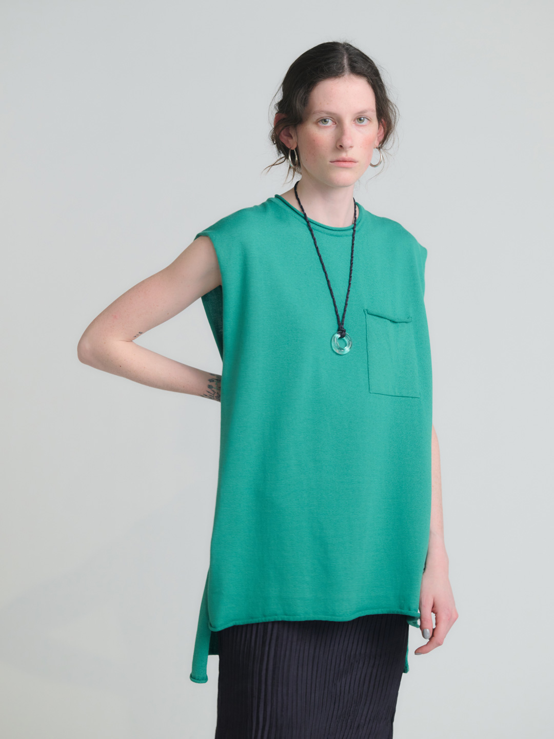Cotton Silk Knit No-Sleeve - Green