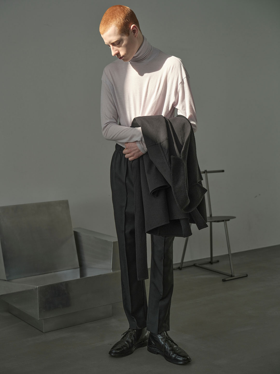 Fine Wool Circular Rib High Neck - Light Purple