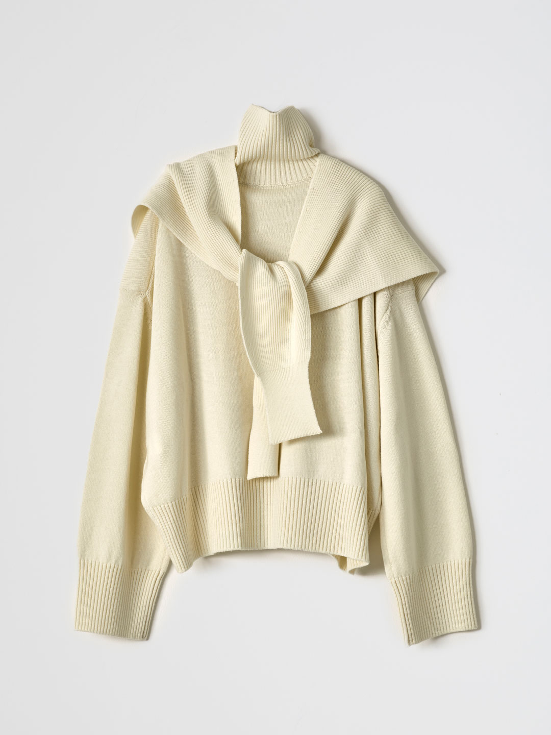 Wool Turtleneck Pullover + Muffler - Ivory