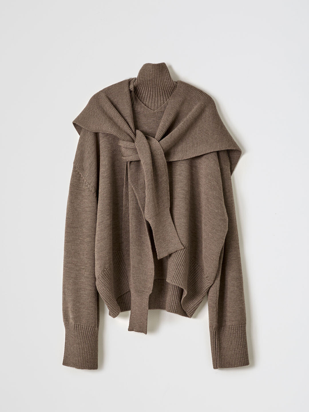 Wool Turtleneck Pullover + Muffler - Brown