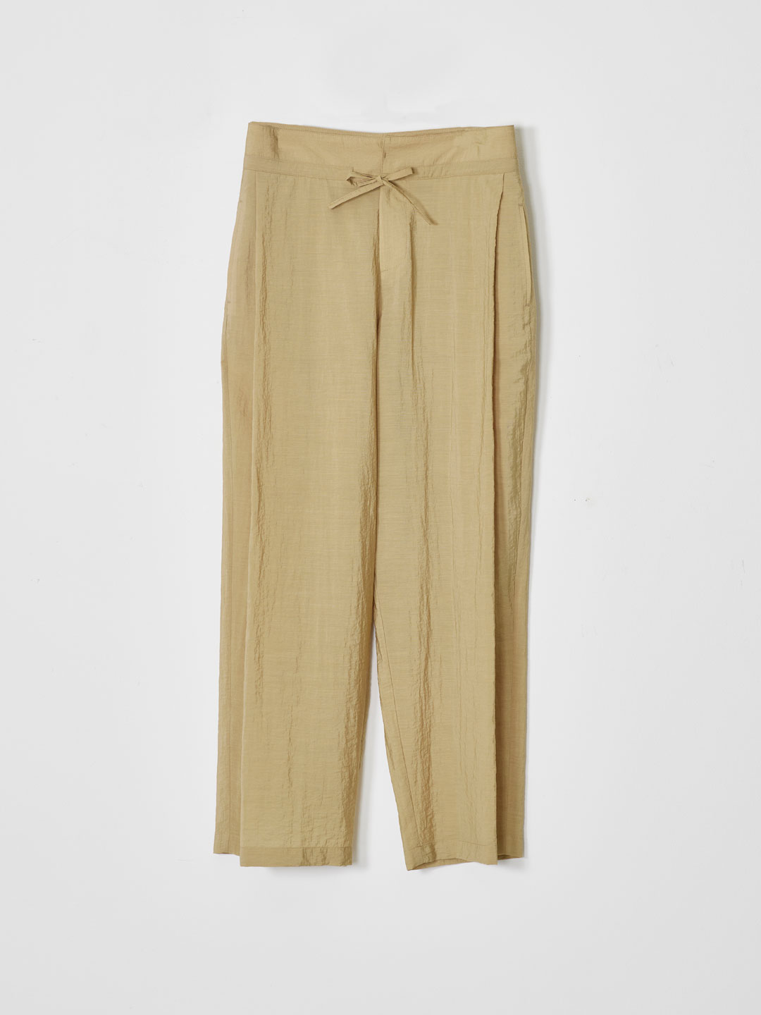 Side Pleated String Pants - Beige