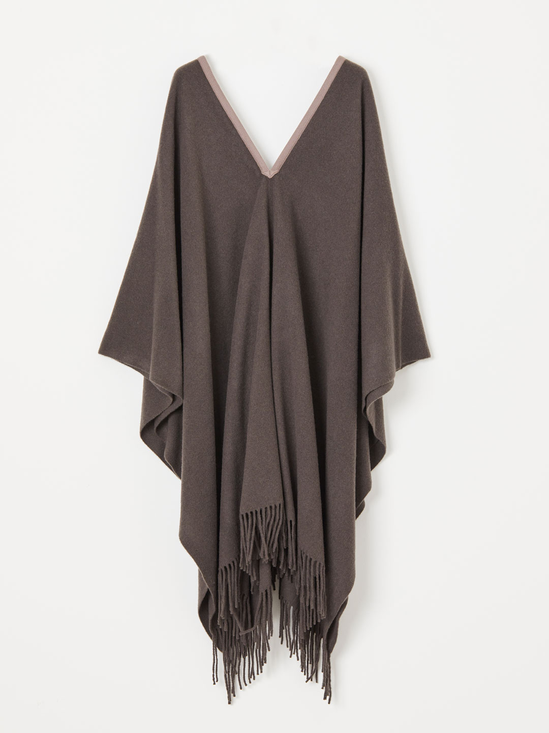 Wool Cashmere Blanket Poncho - Dark Brown