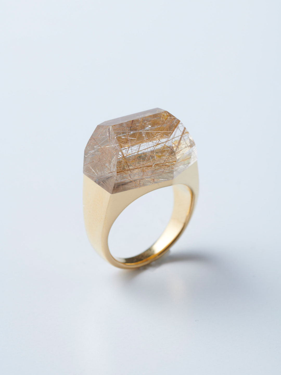 Rock Ring L No.4 / Rutile Quartz - Yellow Gold