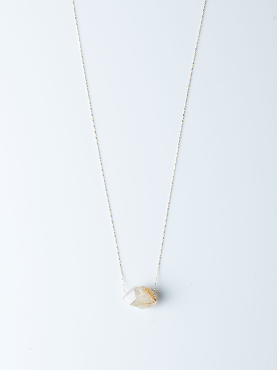 Rough Stone Rock Necklace 80 cm No.1 / Rutile Quartz - Yellow Gold