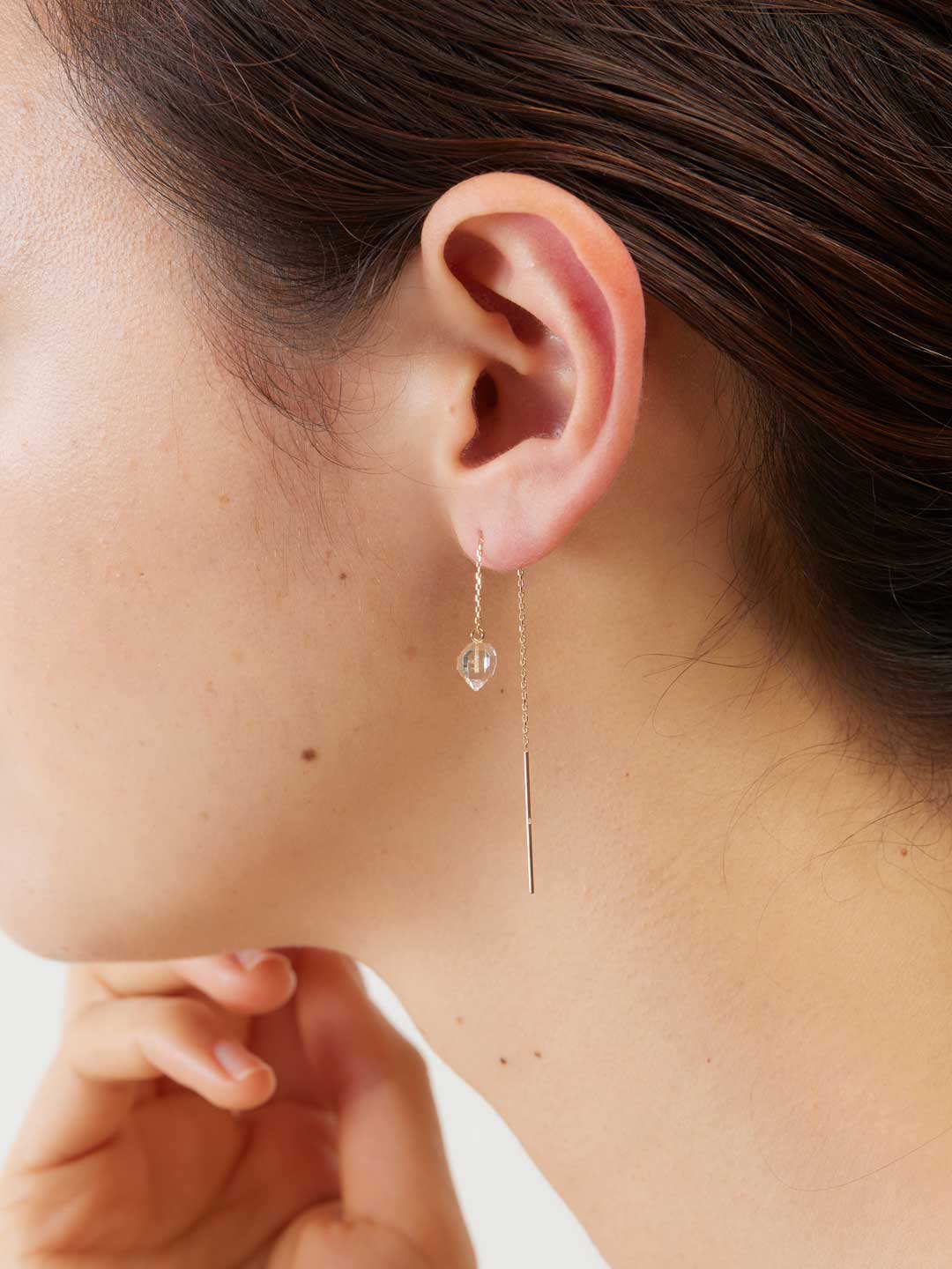 Rough Stone Drop Pierced Earring / Diamond Quartz - Yellow Gold