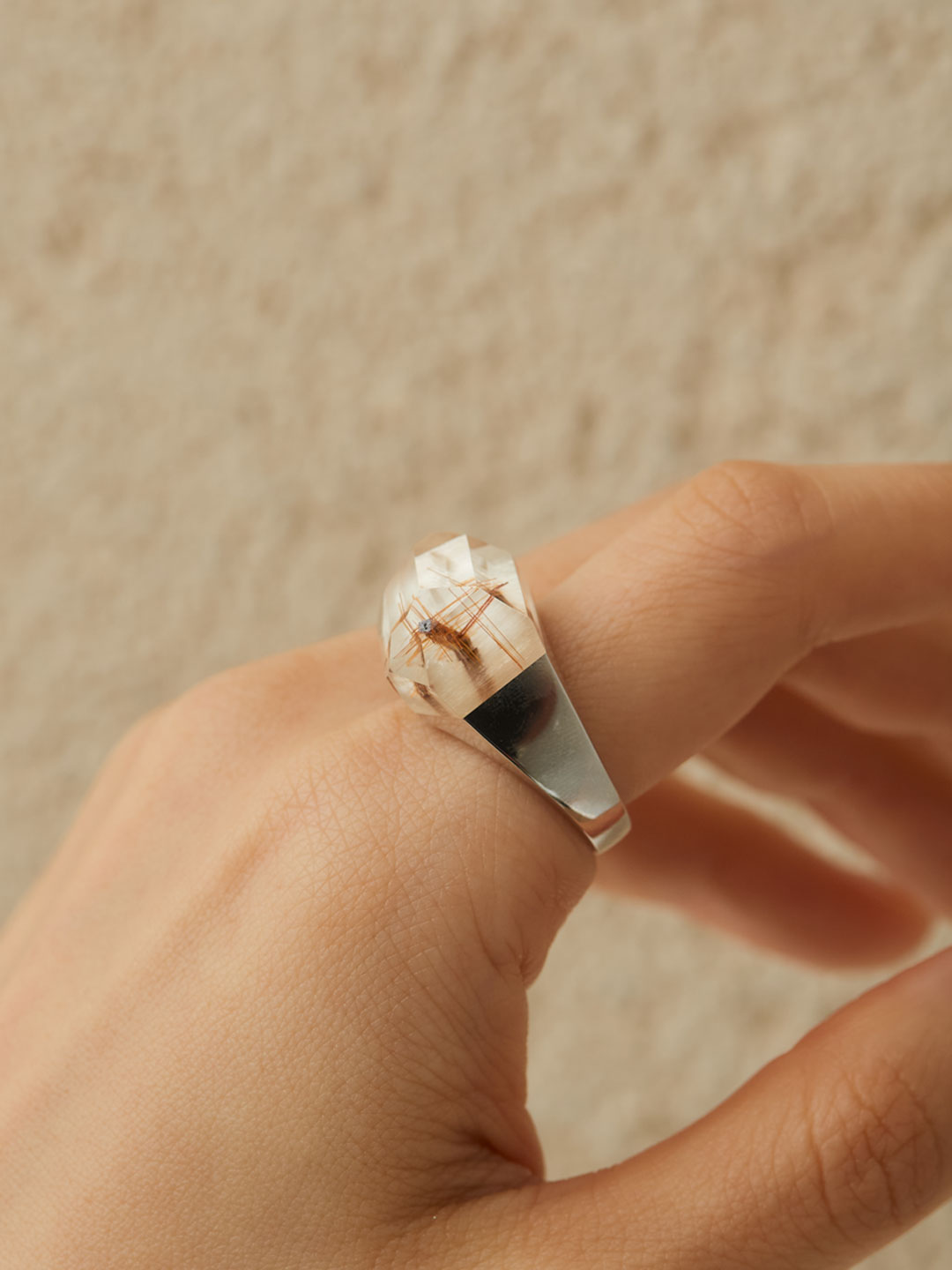 Rose Quartz Rock Ring / Faceted Round / Yellow – bororo