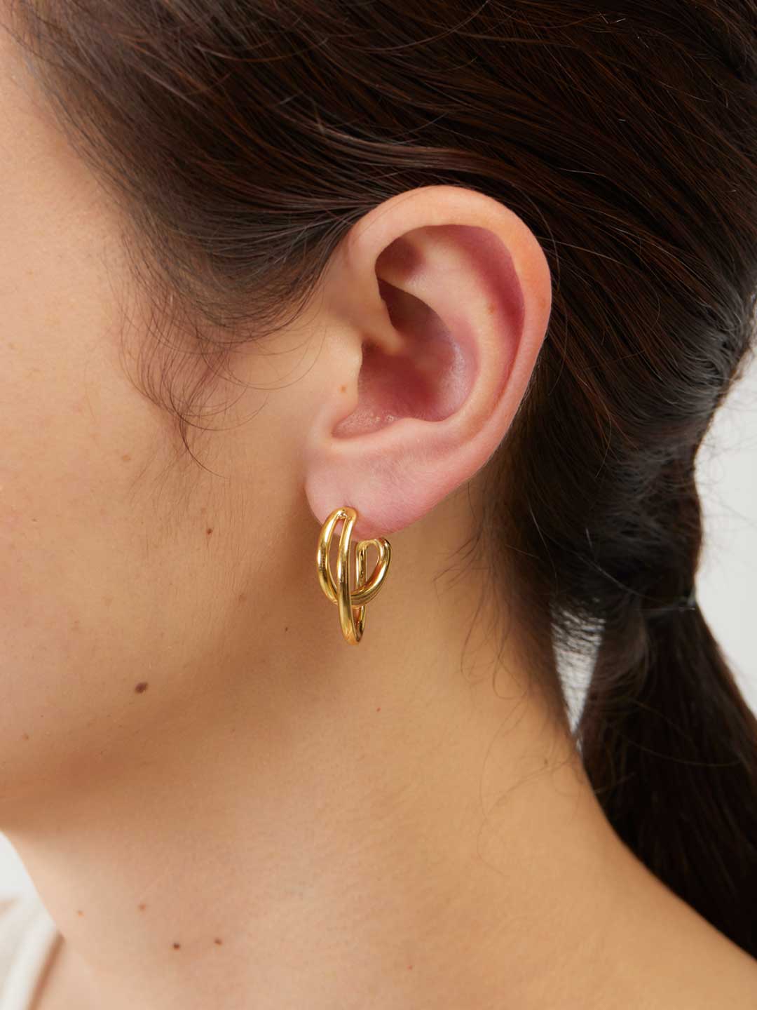 Mini Initial Hoop PAIR Pierced Earrings - Yellow Gold