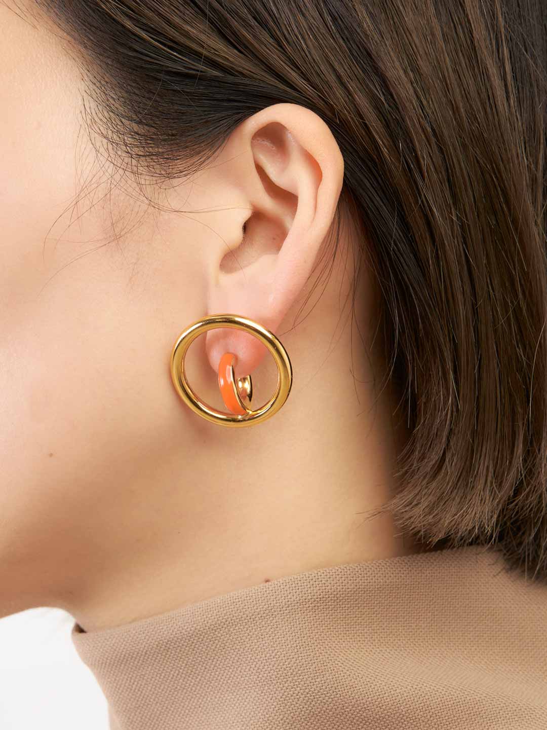 Medium Saturn Blow Colours PAIR Pierced Earrings - Orange