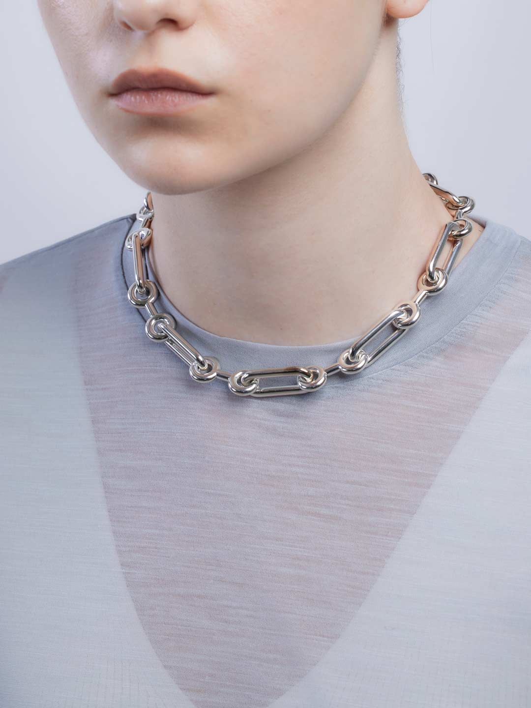 Original Binary Chain Short Necklace - Silver