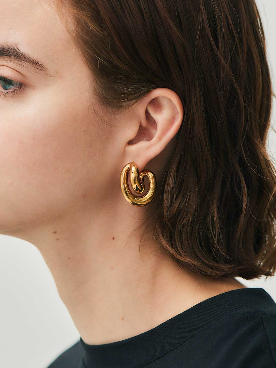 Initial Blow Hoop PAIR Pierced Earrings - Yellow Gold