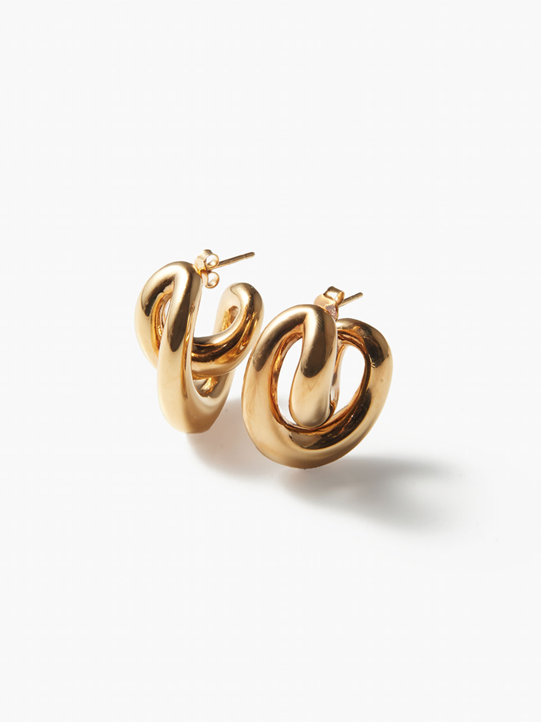 Initial Blow Hoop PAIR Pierced Earrings - Yellow Gold