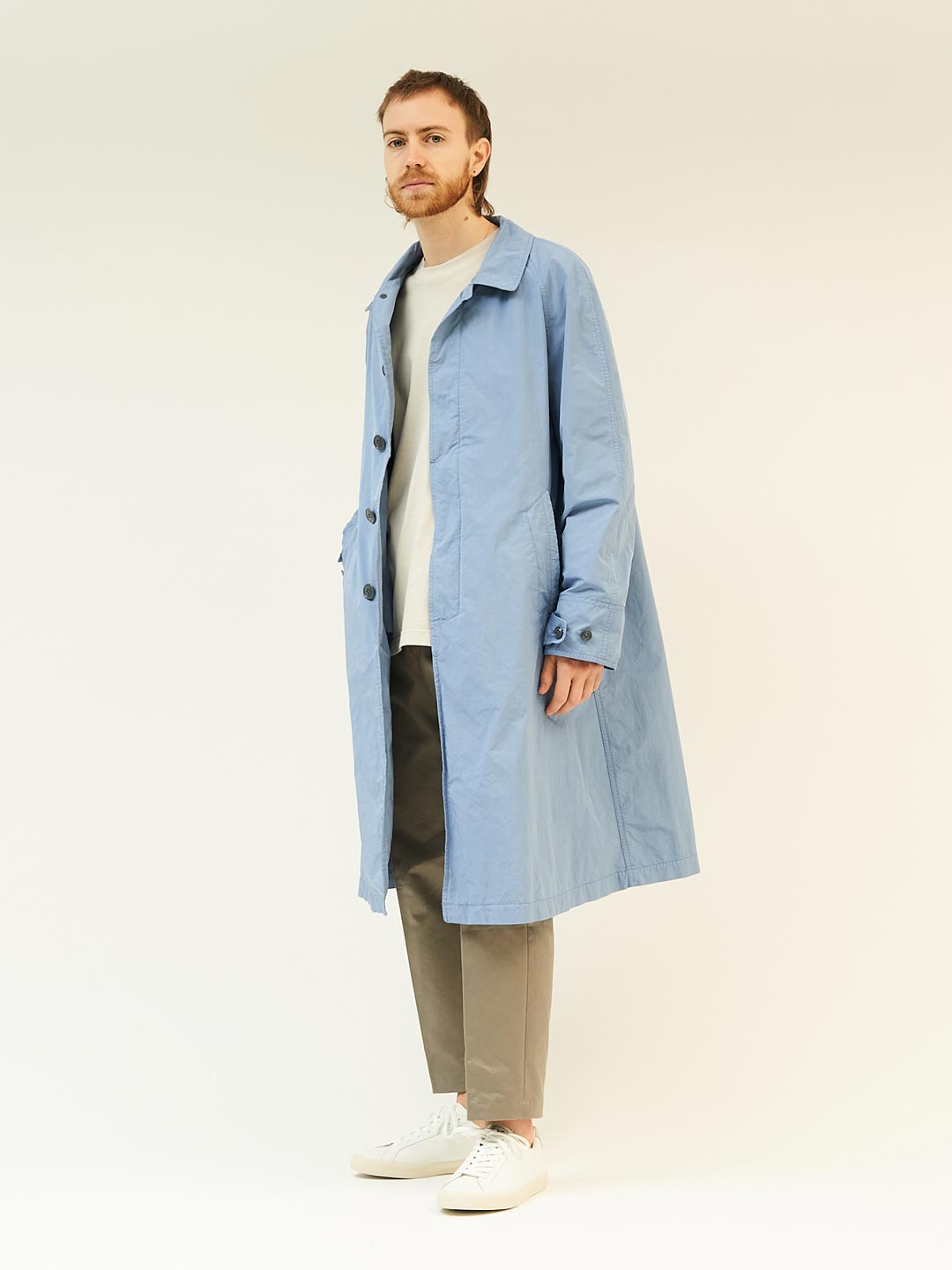 N/P Garment Dyed Balmacaan Coat - Light Blue