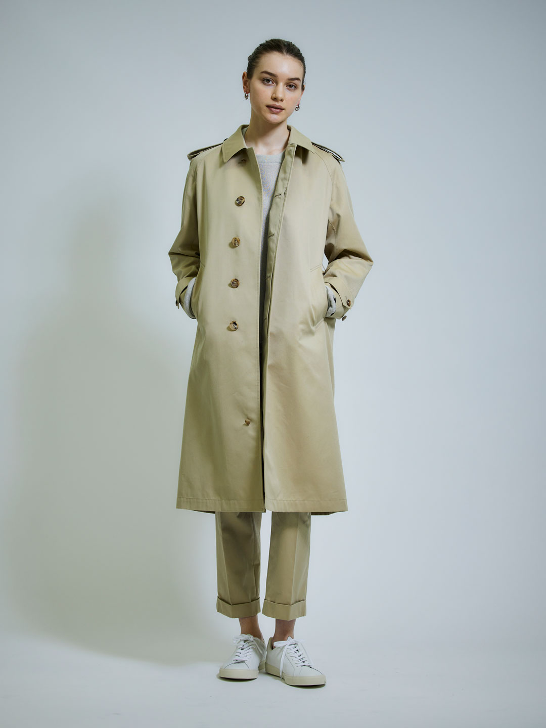 Cotton Gaberdine Single Breasted Trench Coat - Beige