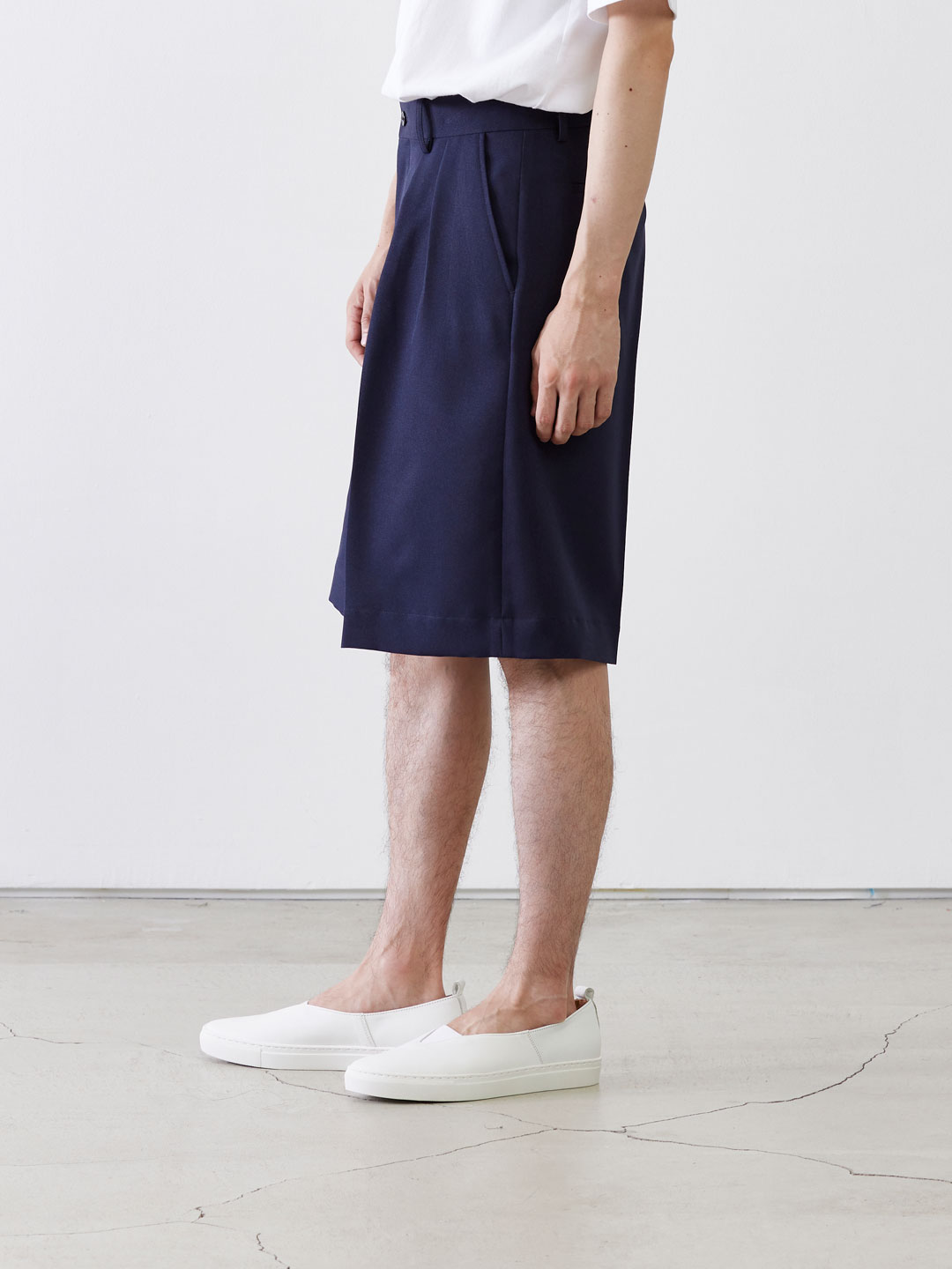 Polyester Pleated Shorts - Navy