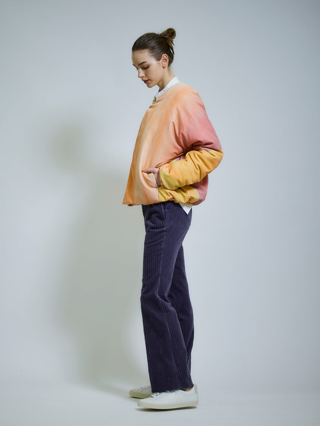 Dolman Sleeve Velvet Puffer Jacket - Orange