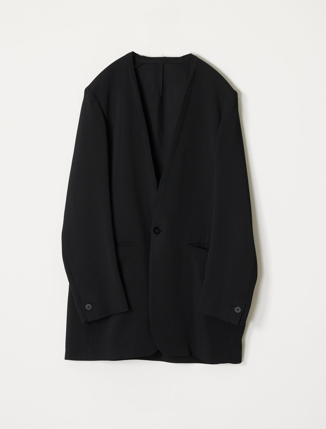 Collarless Single Breasted Jacket - Black