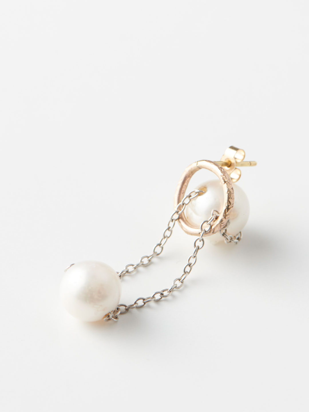 White Ball Pierced Earring - Silver