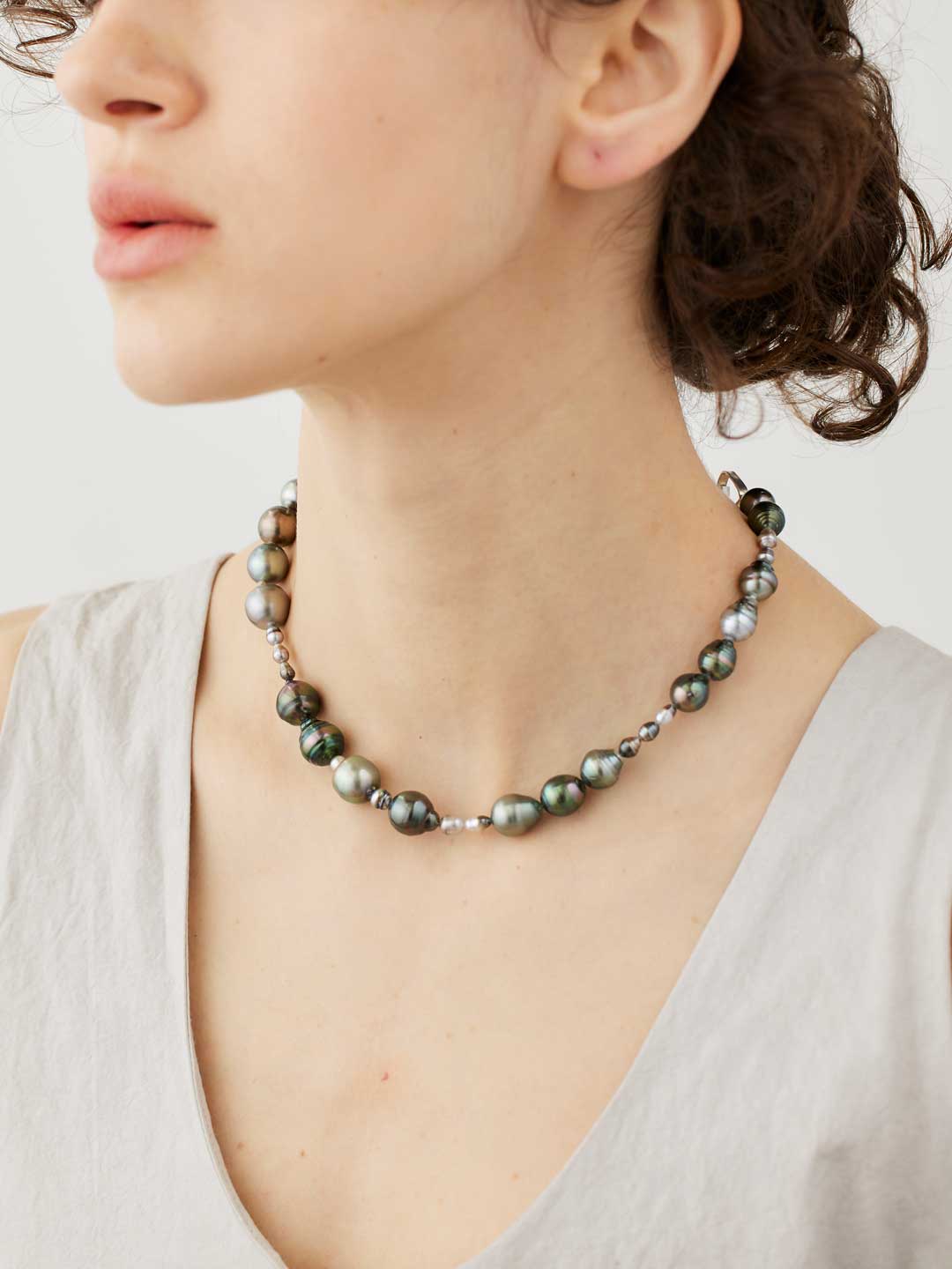 10mm Tahitian Multi Pearl Necklace 42cm - Silver