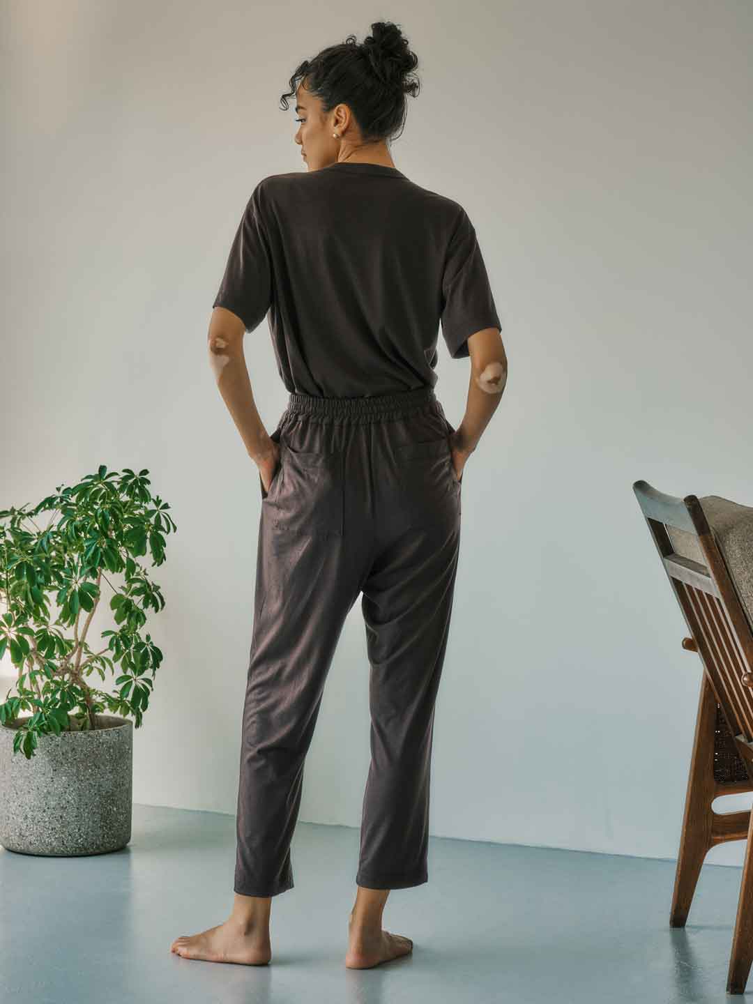 Cotton Spinning Wool Easy Pants - Brown