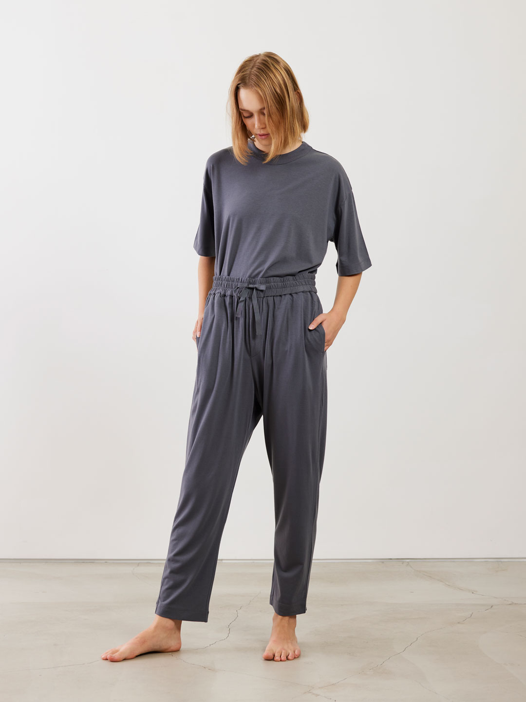 Cotton Spinning Wool Easy Pants - Grey