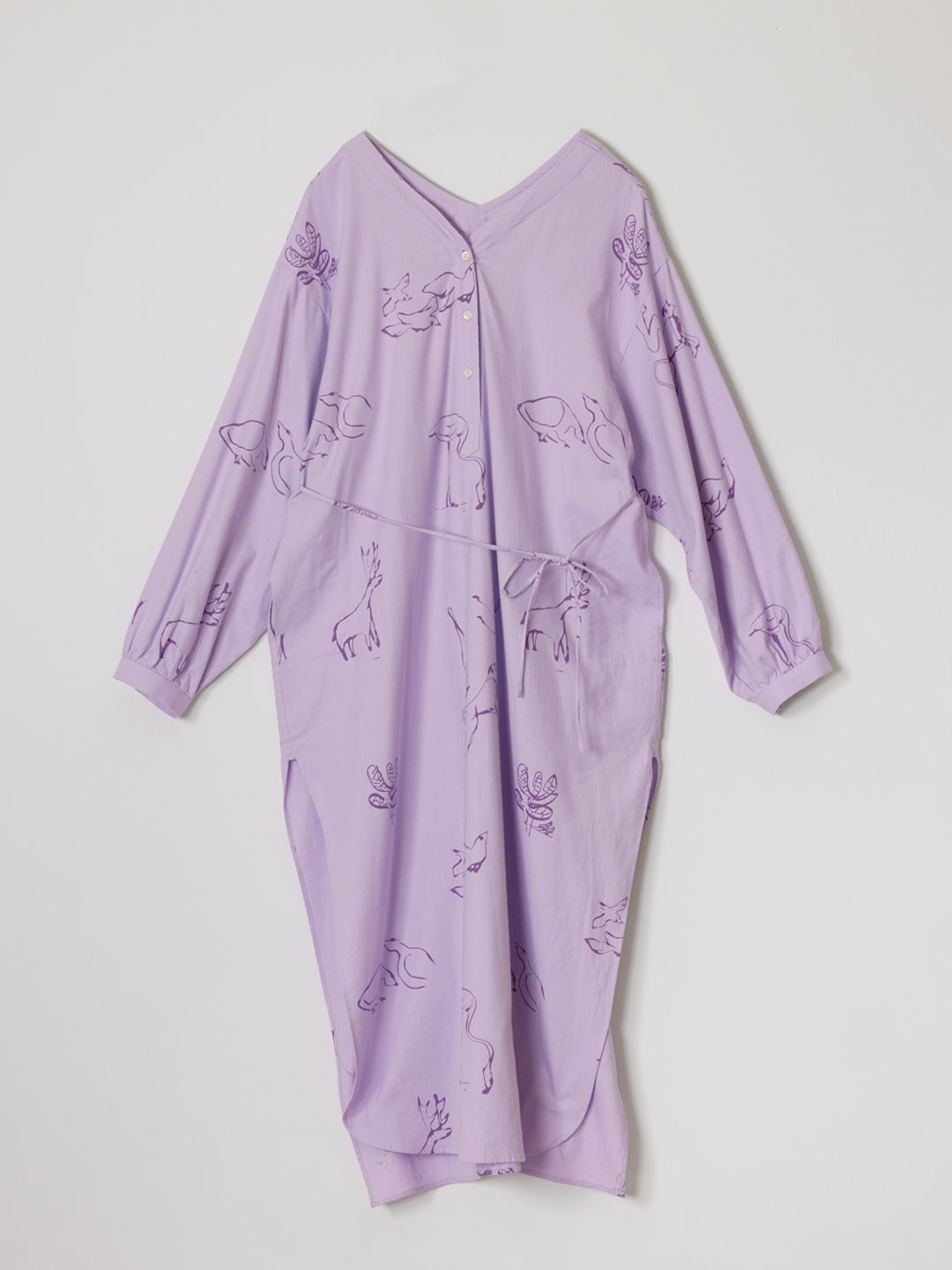 Slit Neck Pajama Dress - Light Purple