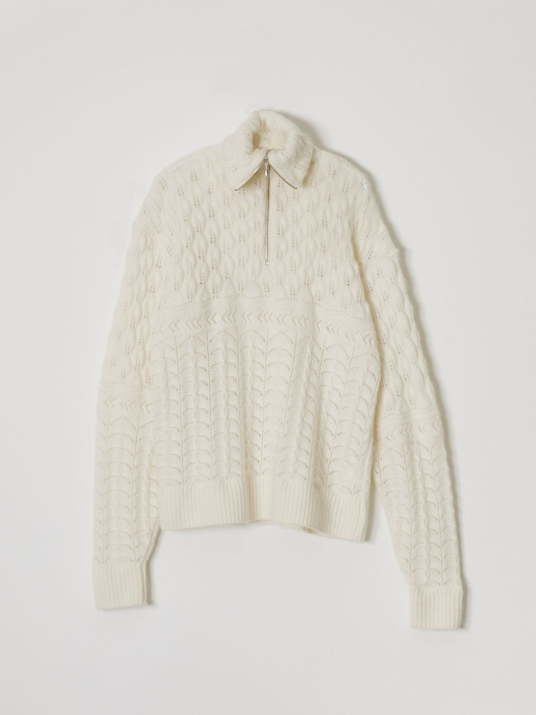 Lace Petticoat Pattern Zip Sweater - White