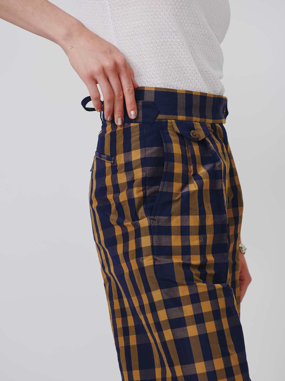 Knotted Back Pleated Trousers - Check
