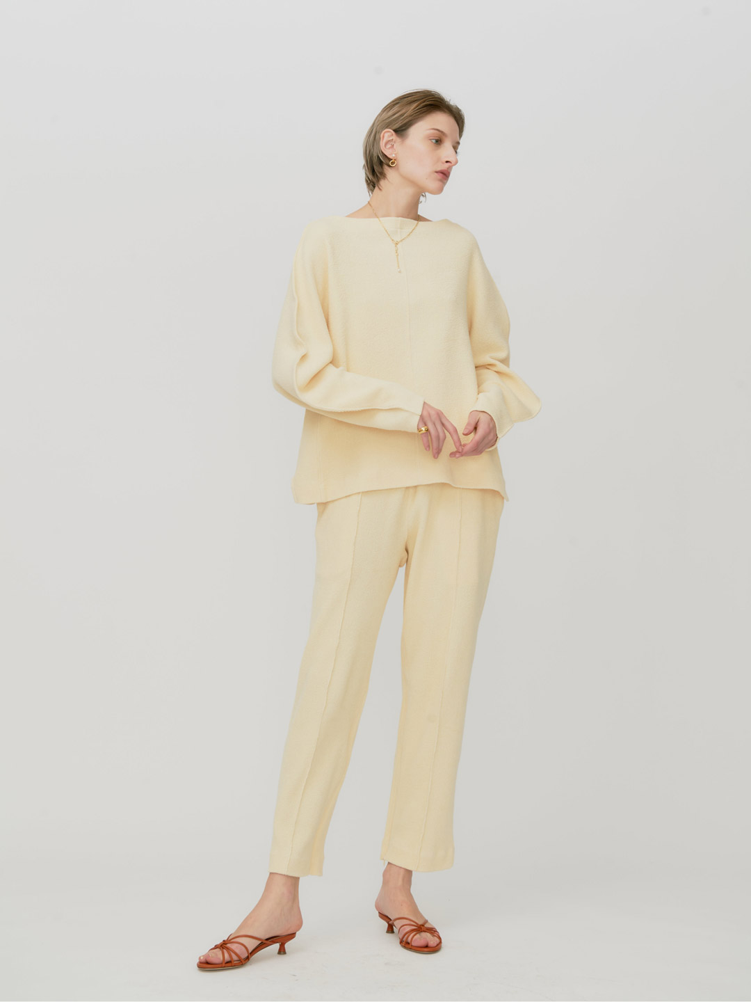 Boat-Neck Basque Top - Light Yellow