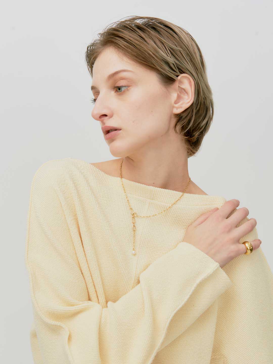Boat-Neck Basque Top - Light Yellow