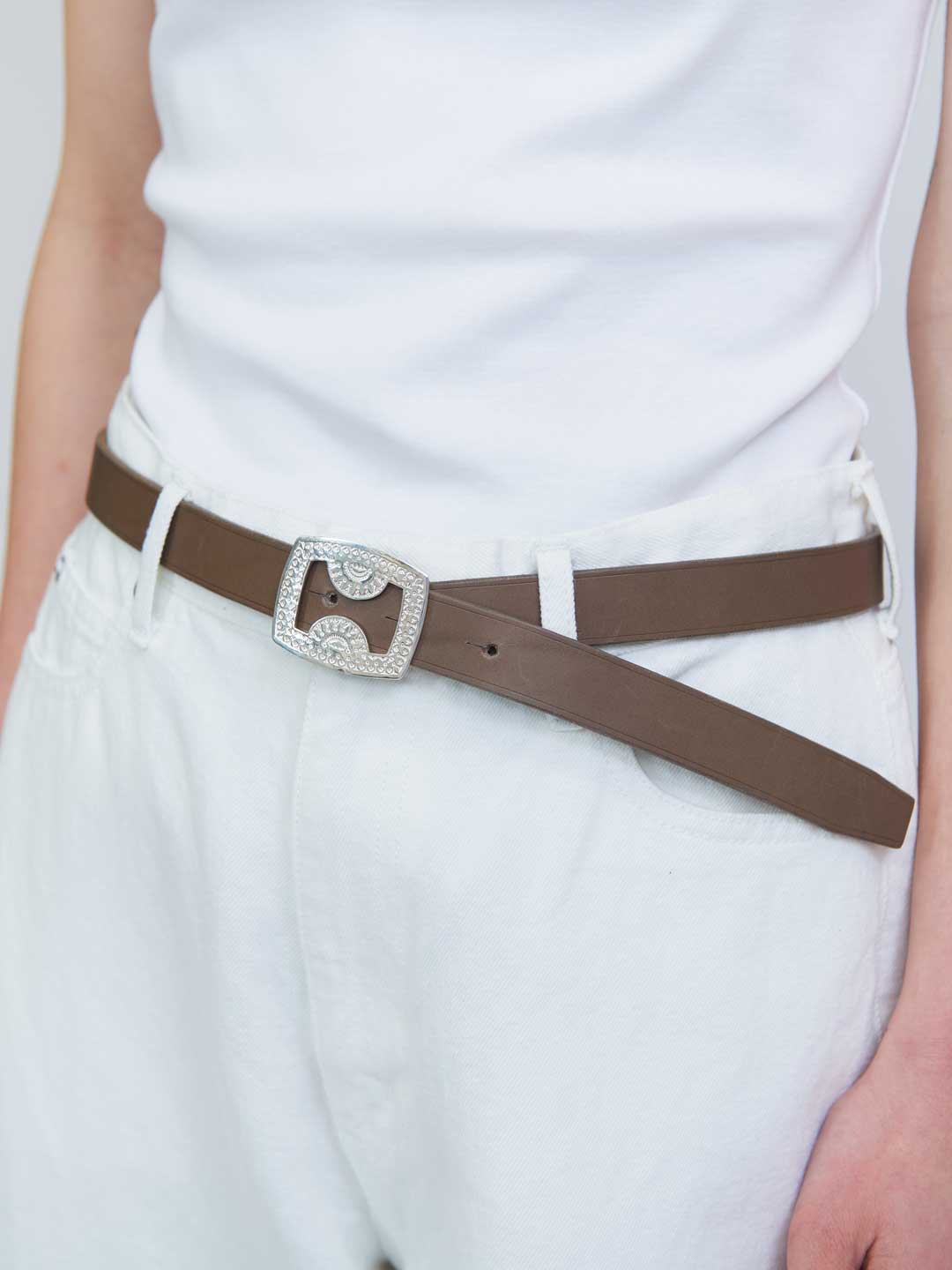 Leather Belt 95.5cm - Beige