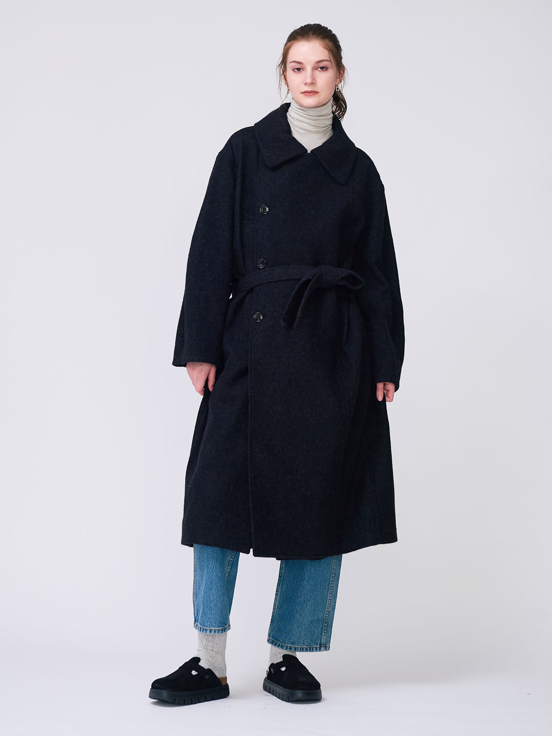 LE MAIRE(ルメール) | アシンメトリック バスローブ コート - ブラック